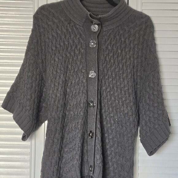 Macy's | Style & Co | Cable Knit Grey Cardigan Sweater/Poncho - Picture 3 of 6